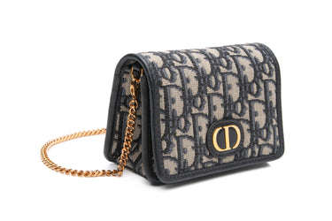 DIOR Navy Blue Oblique Canvas Nano 30 Montaigne 2 in 1 Chain Pouch/ Belt Bag