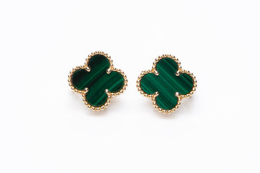 VAN CLEEF & ARPELS 18K Yellow Gold Malachite Vintage Alhambra Earrings