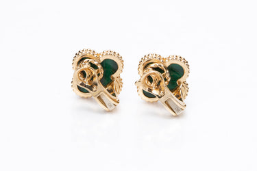 VAN CLEEF & ARPELS 18K Yellow Gold Malachite Vintage Alhambra Earrings