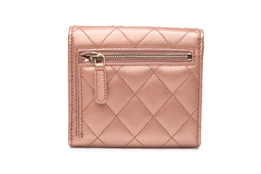 CHANEL Rose Gold Metallic Lambskin Quilted Compact Flap Wallet