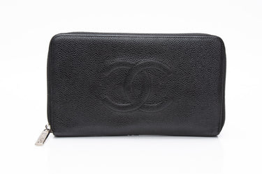 CHANEL Black Caviar Large Timeless Travel Zip Wallet