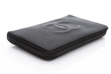 CHANEL Black Caviar Large Timeless Travel Zip Wallet