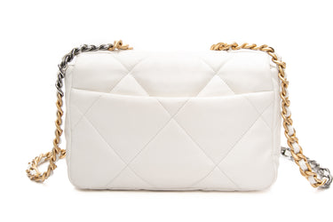 CHANEL White Goatskin Quilted Chanel 19 Flap Bag