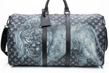 LOUIS VUITTON Navy Blue Chapman Brothers Lion Weekend Keepall Bandoulière 55