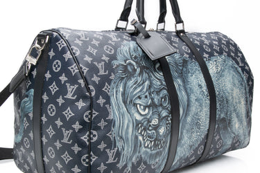 LOUIS VUITTON Navy Blue Chapman Brothers Lion Weekend Keepall Bandoulière 55