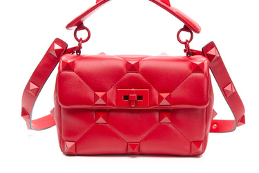 VALENTINO GARAVANI Red Lambskin Roman Stud Bag
