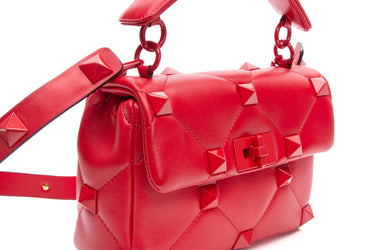 VALENTINO GARAVANI Red Lambskin Roman Stud Bag