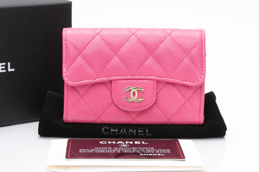 CHANEL Pink Caviar Quilted Flap Card Holder Wallet