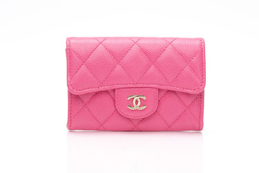 CHANEL Pink Caviar Quilted Flap Card Holder Wallet