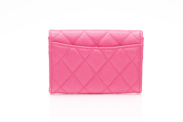 CHANEL Pink Caviar Quilted Flap Card Holder Wallet