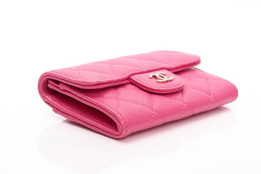 CHANEL Pink Caviar Quilted Flap Card Holder Wallet