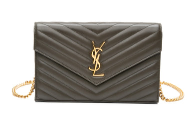 SAINT LAURENT Light Musk Cassandre Chain Wallet in Lambskin