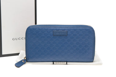 GUCCI Blue Leather Microguccissima Zip Around Wallet – Luxury Labels
