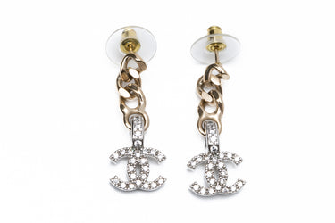 CHANEL 22S CC Gold Silver & Crystal Drop Earrings