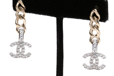 CHANEL 22S CC Gold Silver & Crystal Drop Earrings