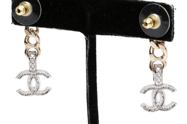 CHANEL 22S CC Gold Silver & Crystal Drop Earrings