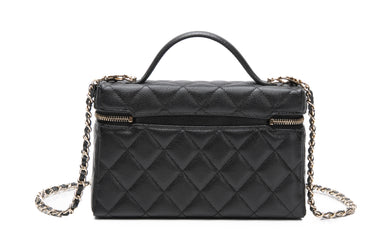 CHANEL 25K Black Caviar Quilted Top Handle Slim Vanity Case with Chain
