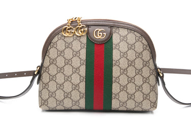 GUCCI GG Brown Supreme Monogram Web Small Ophidia Dome Crossbody Bag