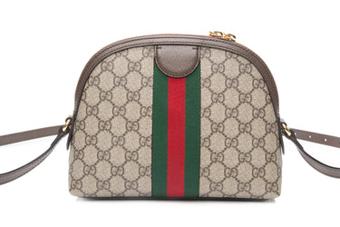 GUCCI GG Brown Supreme Monogram Web Small Ophidia Dome Crossbody Bag