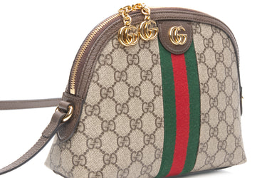 GUCCI GG Brown Supreme Monogram Web Small Ophidia Dome Crossbody Bag