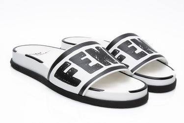 FENDI Black and White Roma Flat Slides 38.5