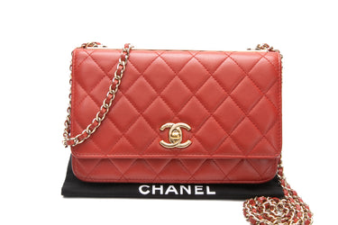 CHANEL Red Lambskin Qulited Trendy CC WOC