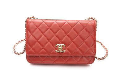 CHANEL Red Lambskin Qulited Trendy CC WOC