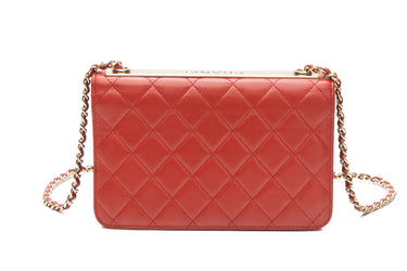 CHANEL Red Lambskin Qulited Trendy CC WOC