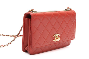 CHANEL Red Lambskin Qulited Trendy CC WOC