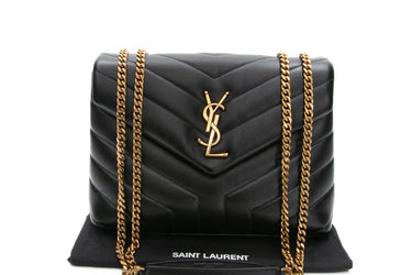 SAINT LAURENT Black Calfskin Y Quilted Monogram Small LouLou Crossbody Bag