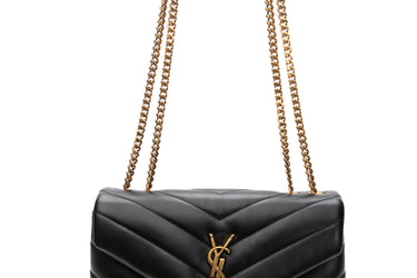 SAINT LAURENT Black Calfskin Y Quilted Monogram Small LouLou Crossbody Bag