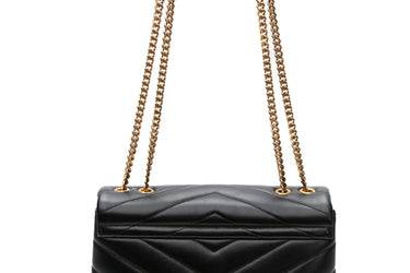 SAINT LAURENT Black Calfskin Y Quilted Monogram Small LouLou Crossbody Bag