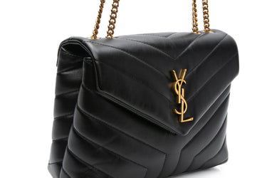 SAINT LAURENT Black Calfskin Y Quilted Monogram Small LouLou Crossbody Bag