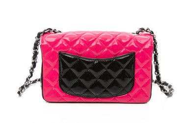 CHANEL Bi-Color Black and Pink Quilted Patent Leather Classic Rectangular Mini Flap Bag