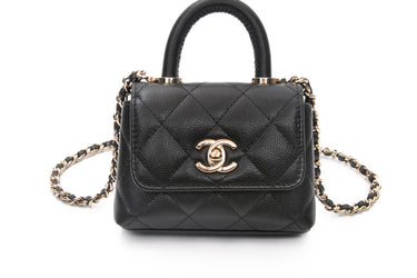CHANEL Black Nano Coco Handle Caviar Leather Quilted Crossbody Bag