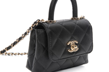 CHANEL Black Nano Coco Handle Caviar Leather Quilted Crossbody Bag