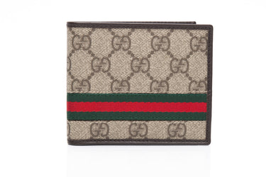 GUCCI Brown Web GG Supreme Bi-fold Wallet