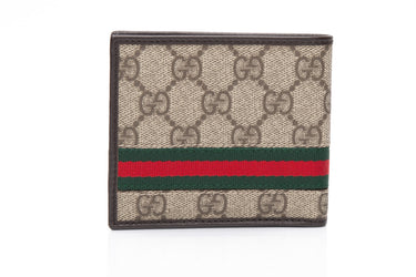 GUCCI Brown Web GG Supreme Bi-fold Wallet