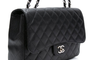 CHANEL Black Caviar Quilted Jumbo Single Flap Bag