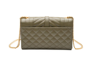 SAINT LAURENT Green Khaki Envelope Triquilt Small Crossbody Bag in Grained Leather
