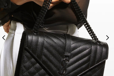 SAINT LAURENT Black Noir Envelope Medium In Quilted Grain de Poudre Embossed Leather