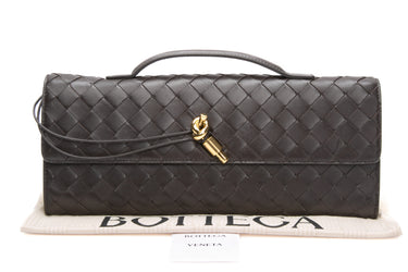 BOTTEGA VENETA Dark Brown Long Andiamo Intrecciato Leather Clutch Bag