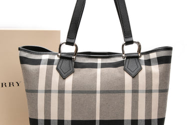 BURBERRY Black White Grey Megacheck Tote Bag