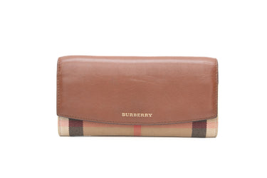 BURBERRY Tan Grainy Calfskin House Check Continental Wallet