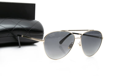 CHANEL Aviator Pale Gold Black Crystals Sunglasses