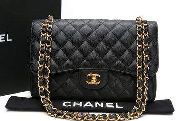 CHANEL Black Caviar Jumbo Classic Double Flap Bag