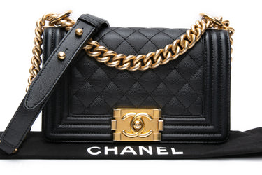 CHANEL Black Caviar Quilted Boy Small Flap Bag