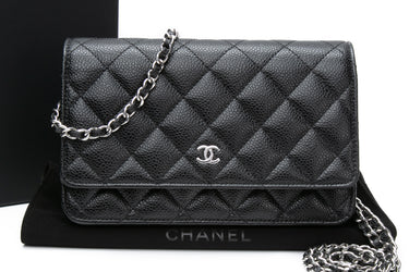 CHANEL Black Caviar Quilted Wallet On Chain WOC