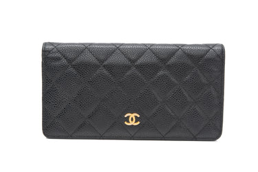 CHANEL Black Caviar Quilted Yen Wallet
