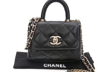 CHANEL Black Nano Coco Handle Caviar Leather Quilted Crossbody Bag